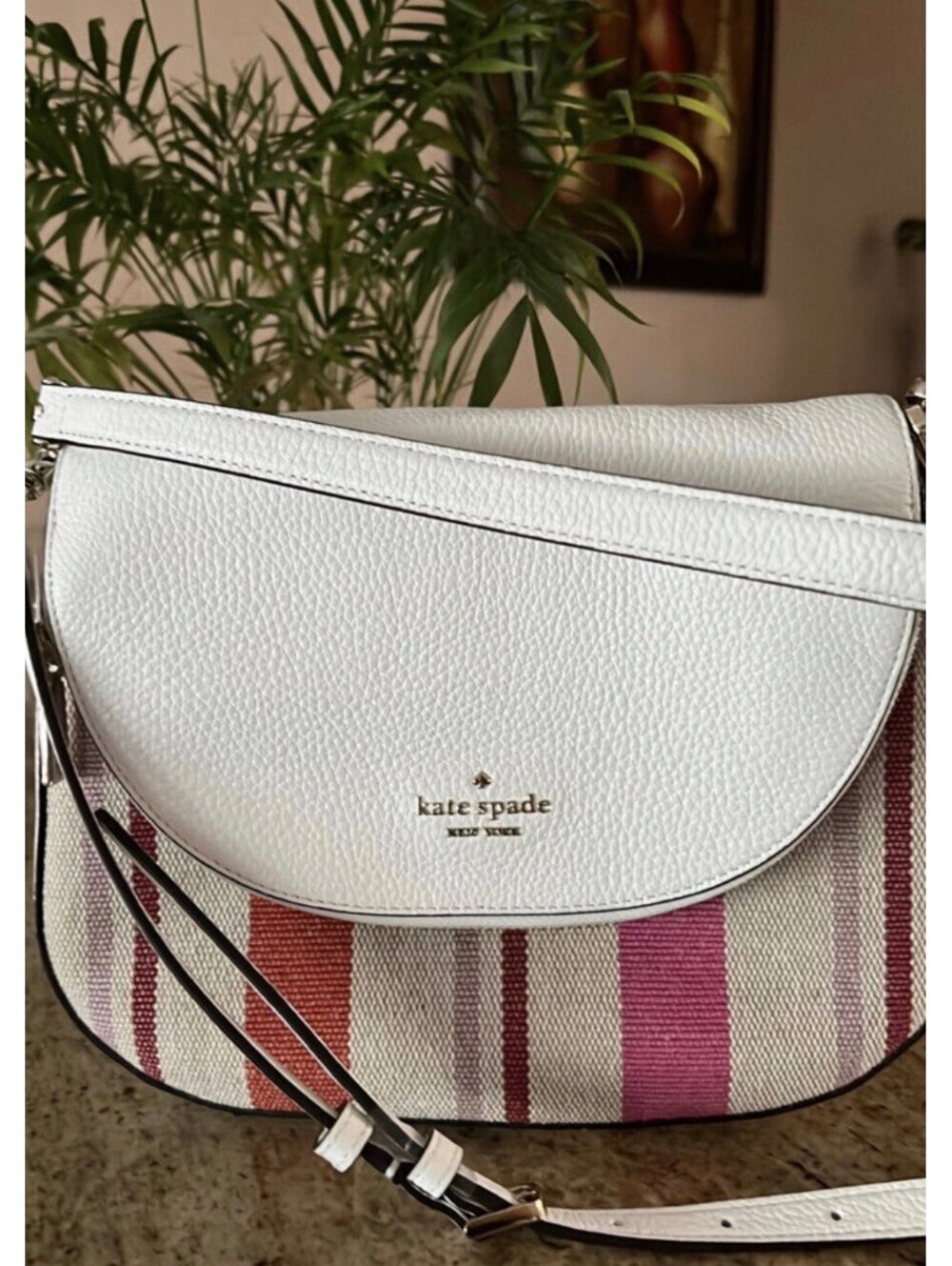 Kate Spade Leila Flap Shoulder Bag in White Multi Striped Canvas [COPY]